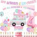 4th Ice Cream Birthday Party Decor We All Scream 4 Ice Cream Birthday Party Decor with We All Scream 4 Ice-Creams Backdrop Banner Cake Topper Sweet Summer Party Favors for 4th Girl