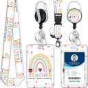2 x Teacher Lanyards for Id Badges,Badge Reel Retractable and Detachable Name Tag Clip,Breakaway Lanyards for Id Badges,Teacher Nurse Student Women Men Office Christmas Gifts