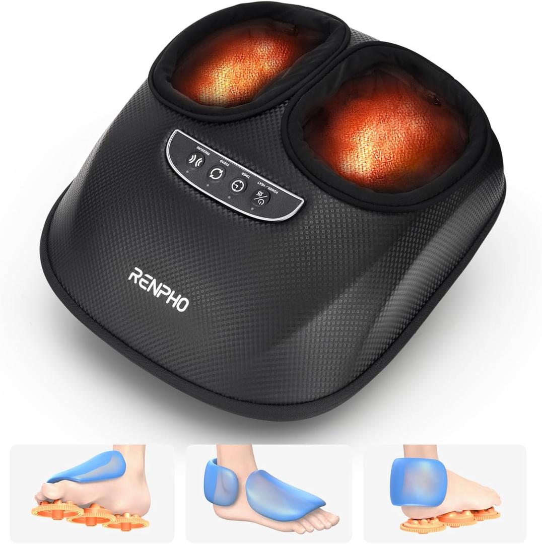 RENPHO Foot Massager with Heat, 3 Air Compression Modes & Levels, Full-Foot Kneading Shiatsu Foot Massage for Plantar Fasciitis & Neuropathy, Christmas Gifts for Women Men Size up to 13