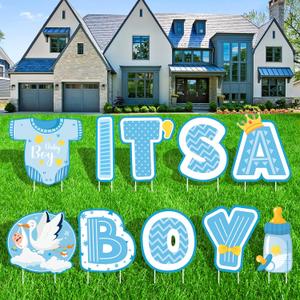 Blue Baby Shower Decorations - 10 Pcs It's a Boy Yard Sign Welcome Home Baby Lawn Sign with Stakes for Outdoor Indoor Garden Gender Reveal Decor Photo Props