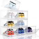 Attelite Clear Shoe Box, Plastic Stackable Shoe Storage Organizer with Magnetic Door,8 Pack Thicken Sturdy Drop Front Shoe Box,For Display Sneakers X Large