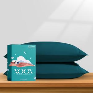 XOOX Linen 100% Egyptian Cotton Queen Pillow Cases Set of 2 - Luxury 1200 High Thread Count Cotton Standard Pillowcases (Teal), Silky Soft, Cooling, Breathable Hotel Quality Bed Pillow Cover