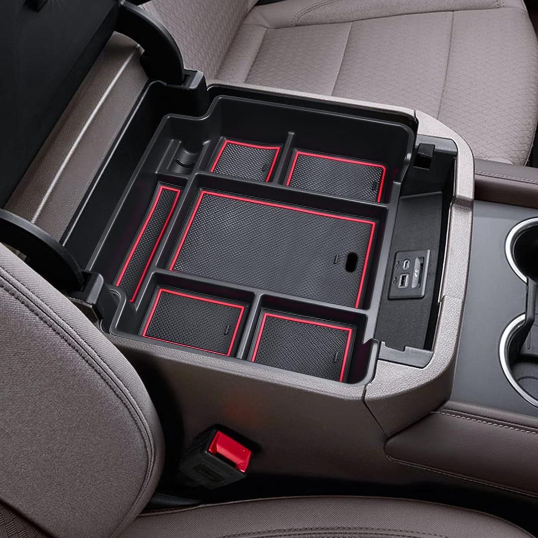 EDBETOS Center Console Organizer Tray for 2021-2026 Chevy Tahoe/Suburban and 21-2024 GMC Yukon Accessories, Fit Standard Console with Charging Socket Only, NOT for Power Sliding Console, Red