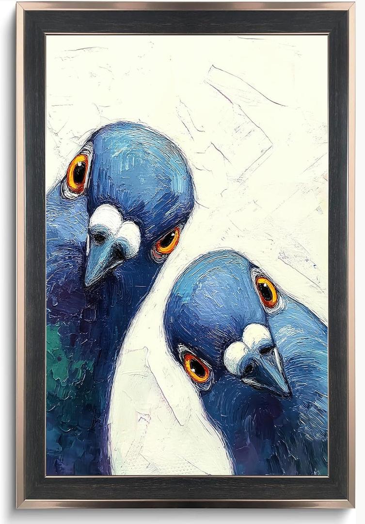 Framed Funny Pigeons Pictures Wall Decor Bathroom bird Artwork Canvas, 24"L x 16"W