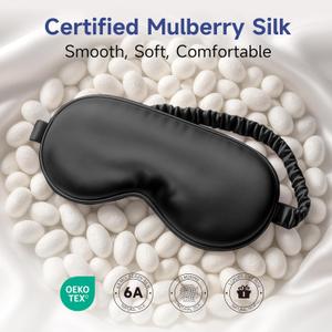 Umisleep Sleep Mask for 100% Pure Mulberry Silk, 22 Momme 6A Soft Eye Masks for Sleep, Adjustable Sleep Masks for Women Men, Light Blocking Sleeping Mask, Silk Eye Mask for Sleeping, Blindfold, Black