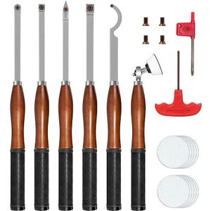 Full Size Carbide Wood Lathe Turning Tool Kit with Bowl Sander,6pcs 18" Professional Carbide Lathe Tools with Wooden Box including Swan Neck Hollower, Rougher, Finisher,Beech Handle with Rubber