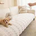 MYSKY HOME 100% Waterproof Couch Cover for Dogs, Plush Pet Couch Covers for Sofa Washable, Couch Covers for 3 Cushion Sofa Pet Friendly, Non-Slip Durable Sofa Cover Slipcover Protector, Cream, 35"x83"