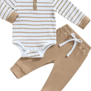 Newborn Baby Boy Girl Clothes Ribbed Knitted Long Sleeve Romper Pants Solid Cotton Infant Fall Winter Outfits 2Pcs, Size 80