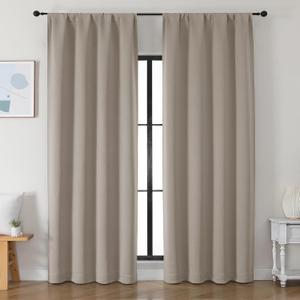 Simplebrand Ava Stone Blackout Curtains for Bedroom 90 Inches Long 2 Panels Set, Solid Privacy Energy Saving Living Room Window Treatment Curtains Blackout Drapes, W50 x L90 Inch, Stone