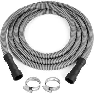 10 FT Dishwasher Drain Hose, Corrugated and Flexible Dishwasher Hose Drain Replacement with Clamps, Discharge Hose Fits 5/8", 3/4", 1" Dishwasher End