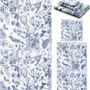 Preboun 3 Pack Blue White Floral Bathroom Towel Set Absorbent Fingertip Towels for Bathroom & Gym