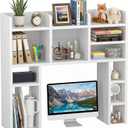 NUTIKAS White Desk Hutch Dorm with Shelves and File Organizer - 42" Wood Desktop Hutch for College Room, Desktop Bookshelf for Computer Desk, Space Saving Bookshelf