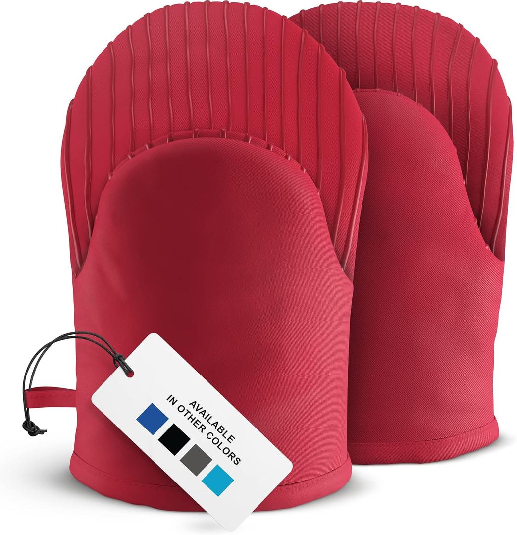 Big Red House - Silicone Mini Oven Mitts - Red Set of 2 - Heat Resistant to 536 F / 280 C Kitchen Gloves Professional Grade Pot Holders for Cooking Baking (10")