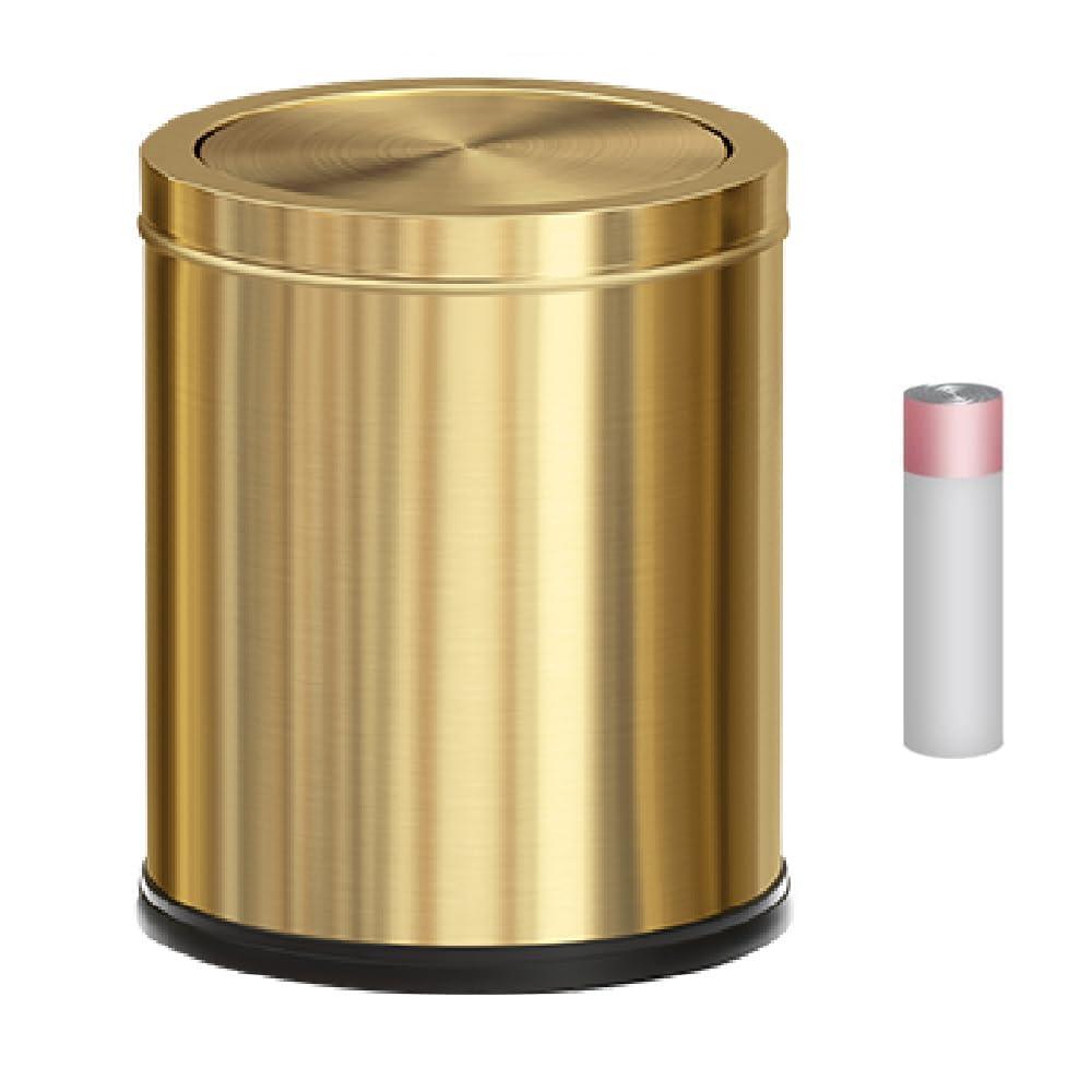 4 Gallon Gold Bathroom Trash Can with Lid, Metal Brushed Waste Basket, Modern Garbage Can for Bedroom Powder Room Hotel Living Room Office Home (Gold)
