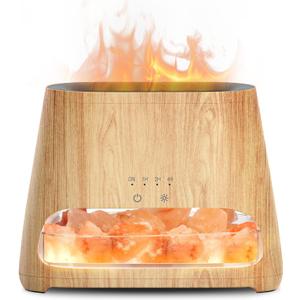 SALKING 2-in-1 Ultrasonic Essential Oil Diffuser & Himalayan Salt Lamp, Aromatherapy Diffuser Cool Mist Humidifier with Auto Off Function, 100% Pure Himalayan Pink Salt Rock, 150ml (Wooden Grain)