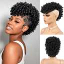 Mohawk Wig for Black Women  Short Kinky Curly Afro Puff Wig, Synthetic Fluffy Ponytail Hairpiece with Adjustable Straps for Daily Wear, Party, Cosplay (1B Natural Black) (4 Inch)