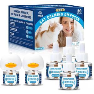 Cat Calming Pheromones Diffuser: 6-in-1 Kit Cat Appeasing Pheromone Diffuser to Calm (2 Plugin+4x48ml Refills) for Comfort Reduces Stress Anxiety, Long-Lasting Appeasing Pheromone for Pet Cat (6in1)