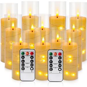 YOROXRG Flickering Flameless Candles Battery Operated with Remote, LED Pillar Candles with Realistic Moving Wick for Halloween, Christmas, Home Decor Pack of 12 (D2.2 x H 5" 6" 7") Ivory