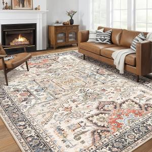 9x13 Area Rugs for Living Room - Large Carpet Ultra Thin Soft Washable Oriental Vintage Floral Distressed Rug Big Indoor Carpets for Bedroom Nursery Dorm Home Decor Aesthetic - Multi Color