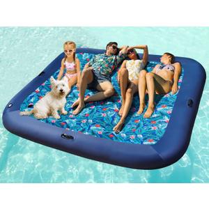 FindUWill Oversized Pool Float Lounge, 72" X 37" Extra Large Fabric-Covered Pool Floats for Adults, Inflatable Contour Lounger with Headrest Ultra-Comfort Cooling Pool Raft (XL, Monstera) (Super Kingsize 4 Person - Tropical Blue)