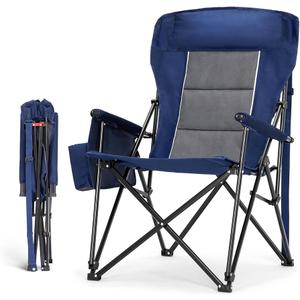 Heated Camping Chairs Adults Folding: Oversized Foldable Outdoor Chair for Outsides with Cup Holder – Heavy Duty Heating Portable Chair Sports Fishing Soccer Lawn Battery NOT Included (Blue/Black, X Large)
