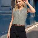 Womens Sleeveless Button Down Shirts Blouses Striped Casual Business Tank Tops Office Work (Beige, S)