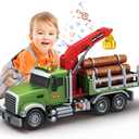 Mostop Logging Truck Kids Toy for 3 4 5 6 7 8 Year Old Boys, 15 Farm Logging Truck with Crane and 6 Trunks, Lights, Sounds, Friction Powered Timber Transport Log Tow Truck Toy Birthday Gift