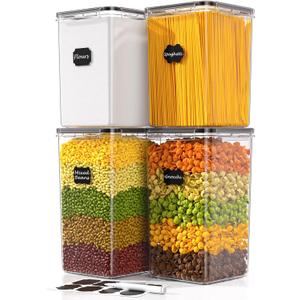 4 PC (6.8L/230oz*2) & (5.4L/183oz*2) Extra Large Airtight Food Storage Containers with Lids for Flour, Cereal, Sugar, Rice & Pasta, BPA-Free Plastic Seal Jars for Kitchen Pantry Organization