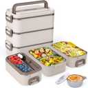 Bento Box Adult Lunch Box, Stackable 3 Layer 304 Stainless Steel Lunch box for Adults Kids Office, 3L Large Capacity Portable Lunch Box Containers with Soup Bowl Spoon and Fork, Creamy White