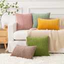 Kevin Textile Pack of 2, Corduroy Soft Solid Spring Decorative Square Throw Pillow Covers Cushion Cases Pillow Cases for Couch Sofa Bedroom Car 22 x 22 Inch 55 x 55 cm, Green