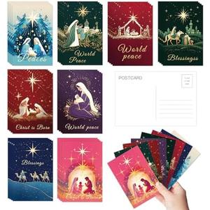 Tlenpo 32 Christian Christmas Postcards, Religious Christmas Cards, Easter Greetings Cards, Xmas Cards for Friends Relatives, 4 x 6 Inch, (Pack Of 4)
