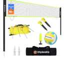 Portable Outdoor Volleyball Net Set for Backyard Beach with Adjustable Poles, Soft PU Volleyball & Pump, Carry Bag and Durable Anti-Sagging Net