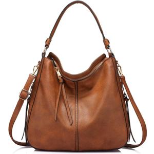 Realer Hobo Crossbody Bags for Women Designer Leather Hobo Handbags Retro Large Size Shoulder Bag Bucket Purse (Large-15.2 inch, Brown-gold Hardware)