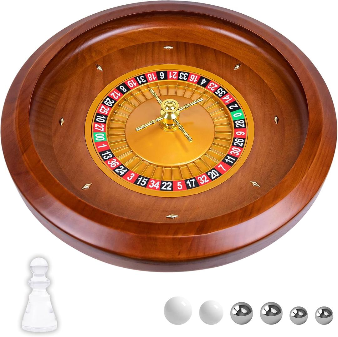 Extguds 20 Inch Professional Wooden Roulette Wheel, Large Size Solid Wood Casino Roulette Wheels for Adults,with 4 Roulette Balls,Perfect for Home Game Night and Entertainment Party