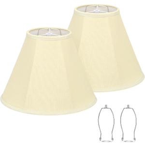 Bell Lamp Shades Set of 2, Cream Fabric Lampshades Medium Shade Replacement, 6"Top x 13"Bottom x 10"High, Natural Linen Hand Crafted(Spider Fitter), Harp Holders Included, Easy Assembly Required