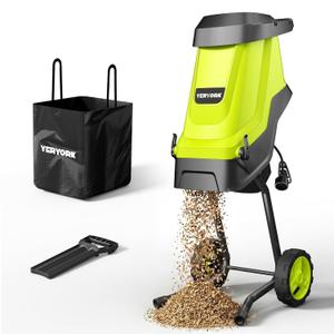 Yeryork Wood Chipper, 15-Amp 1.8" Cutting Capacity Electric Wood Chipper & Shredder with 45L Collection Bag, Efficient Mulcher for Easy Clean up, Ideal for Yard Waste and Branches