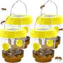 Wasp Traps Outdoor Hanging, Solar Bees, Hornets, Yellow Jacket Traps, Wasp Trap Catcher, Reusable Solar Powered Hanging for Outdoor, 4 Packs