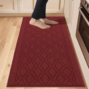 COSY HOMEER-Kitchen-Rugs-Non-Slip-Washable 24"x60" Absorbent Kitchen Runner Rugs Polypropylene Kitchen Mats for Floor, Sink Mat, Hallway, Laundry ,Red