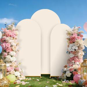 Arch Backdrop Cover Wedding Spandex Fitted Arch Covers,Round Top Chiara Baby Bridal Shower Party Birthday Banquet (Beige, 7.2ft+6.6ft+6ft)
