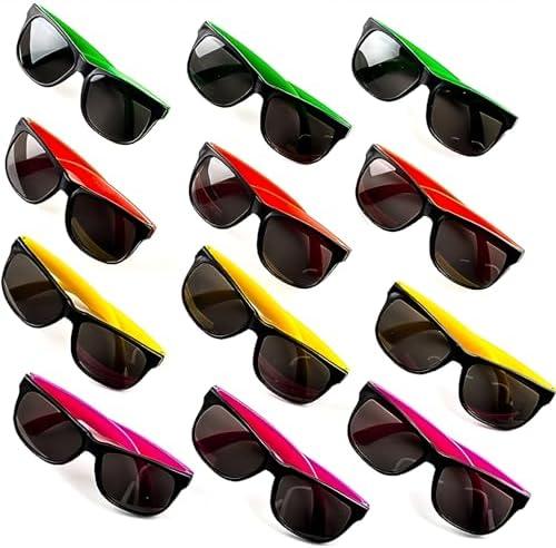 Neliblu 24 Pack Kids’ Neon Party Sunglasses Bulk with UV Protection – 80’s Style Kids Sunglasses Party Favors, Goodie Bag Stuffers for Children, Fun Gift, Bulk Pack in 4 Neon Colors