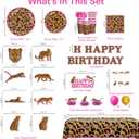 cocomigo 343pcs Cheetah Birthday Decorations Tableware Set, Serves 50 Guests, Cheetah Print Birthday Decorations includes 350 gsm Plates, Balloons, Tablecloths, for Leopard Theme Party Supplies