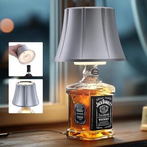 WILIT Wireless Bottle Lamp for Liquor Bottles, Dimmable Cordless Table Lamp Shades, Battery Operated Night Light for Bedroom, Home Bar Decor, Living Room, Dinning, Party, Women Gifts, Men Gifts (1pc-Matt Silver)