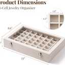 48 Grid Earring Organizer and Storage: Velvet Jewelry Tray with Lid, Jewelry Box for Studs, Earrings, Rings, Necklaces, Dresser & Vanity, Earrings Case for Girls, Women, 13"x8.6"x2.4", Beige