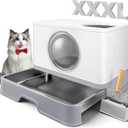 XXXL Stainless Steel Litter Box with Lid, Front Entry Top Exit, Extra Large Metal Cat Litter Box with Drawer, Maine Coon Cats, with Litter Scoop & Litter Mat, Anti-Odor, Anti-Leakage & Non-Stick (Grey)