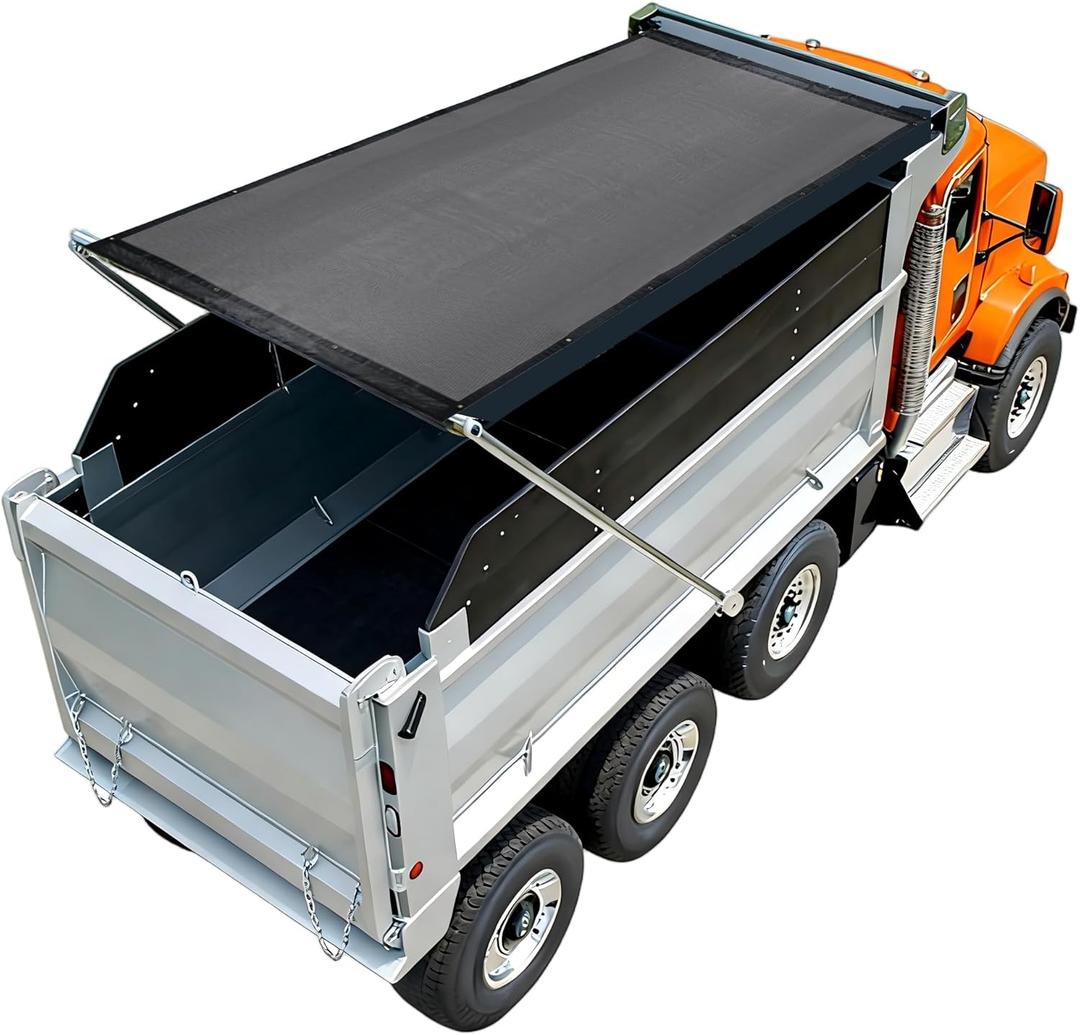 Dump Truck Mesh Tarp 7'x16' Durable Dump Trailer Tarp Opening Shade Truck Bed Cover with Grommets, Heavy Duty Black Cover with 2 Pockets for Easy Installation