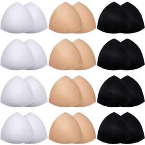 Geyoga 12 Pairs Women Triangle Bra Insert Removable Sports Bra Pads Inserts Women Replacement Pad (Medium, White, Nude Color, Black)