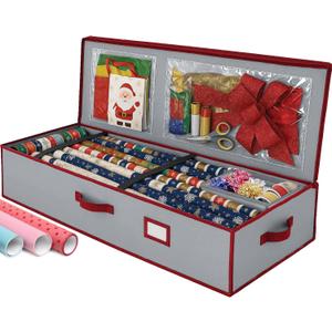 Christmas Wrapping Paper Organizer Storage, with Straps & Pockets, Gift Wrap Organizer Bag for Christmas Decorations, Fits Upto 24 Rolls, Underbed Storage for Holiday Decoration, (Gray)