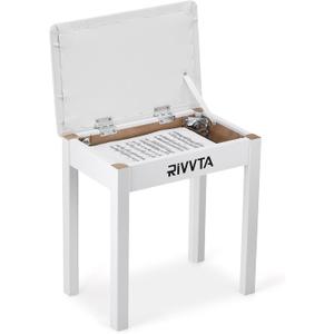 RIVVTA Piano Bench Keyboard Bench with Padded Cushion Compartment for Music Books Vanity Stool Wooden Table Stool Dressing Piano Chair Seat Single with Storage White