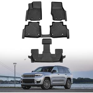 Powerty Floor Mats for 2021-2025 2026 Jeep Grand Cherokee L 6 Seats Accessories All Weather Floor Liner 3D TPE 3rd Row Floor Mat Heavy-Duty Floor Liners