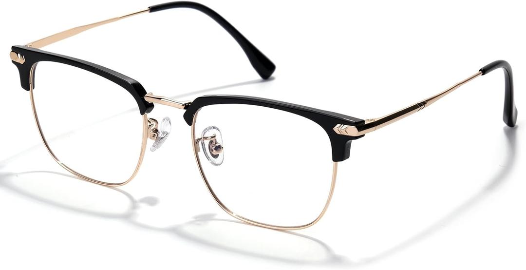 Blue Blocker Glasses for Men Metal Browline Computer Gaming Glasses Filter Blue Ray (02-15208-gold)